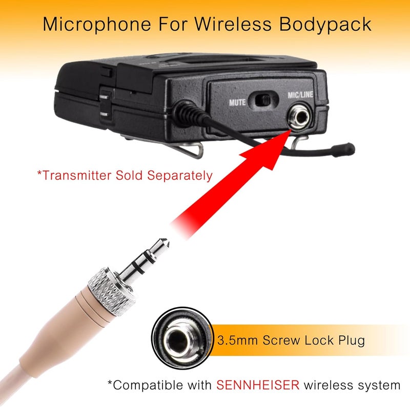 EV SPACES Discreet Dual Earhook Headset Microphone, Over-Ear Headworn Mic Compatible with Sennheiser Wireless Bodypack Transmitter, Ideal for Lectures, Performances, Podcasts, with Windscreen and 1.5m Cable - Image 3